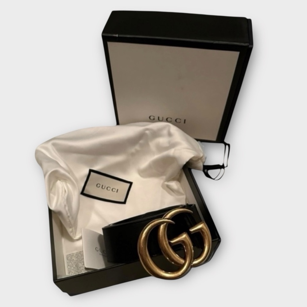 GUCCI | BLACK GG MARMONT LEATHER BELT | Size 83/34